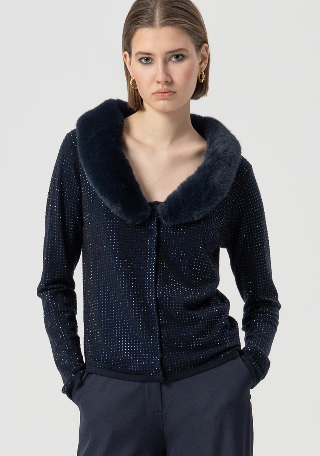 Cardigan con strass e pelliccia art. FSWT8003 FRACOMINA